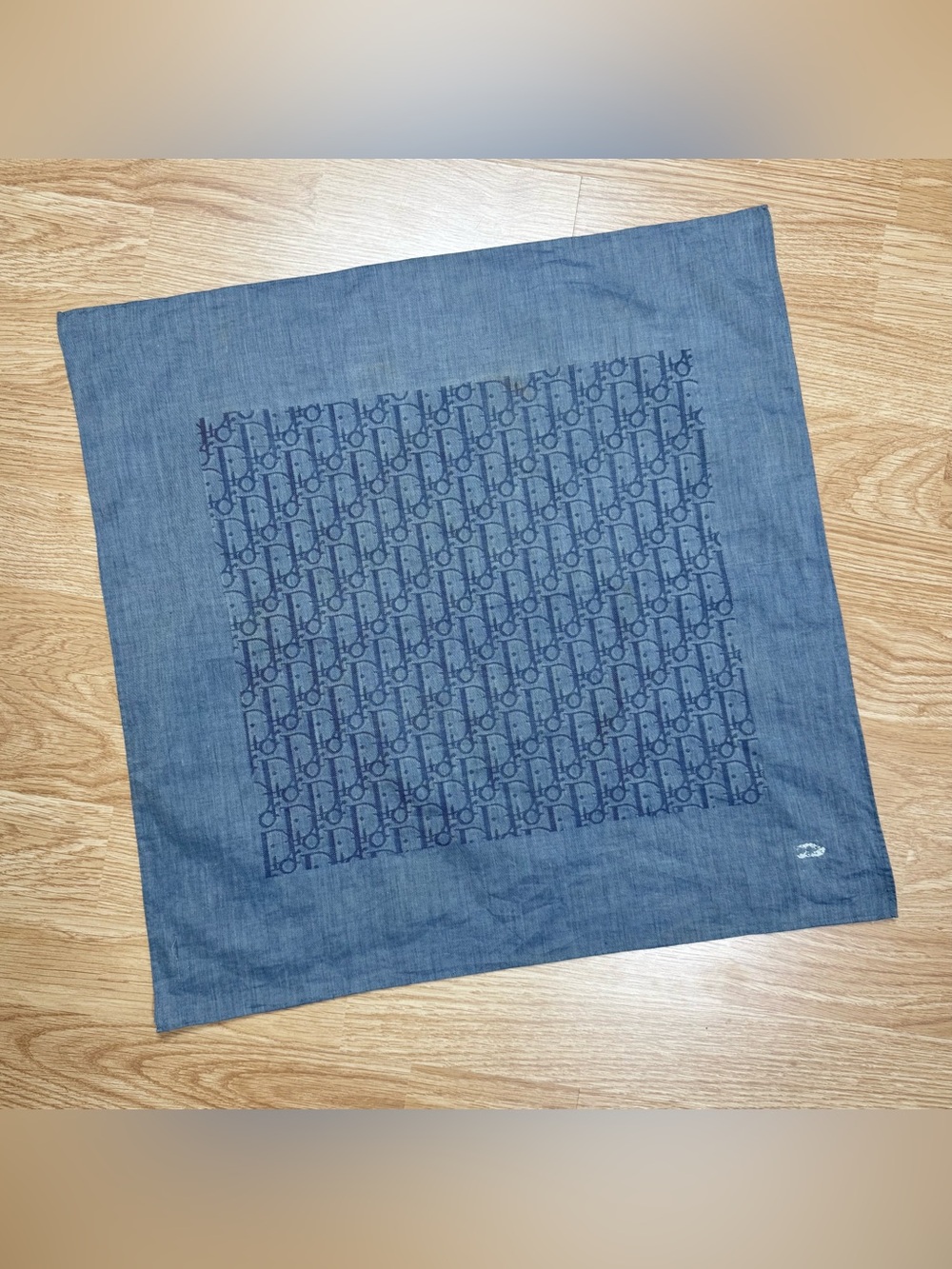 Vintage 90s Christian Dior Blue Monogram Cotton Scarf *flawed